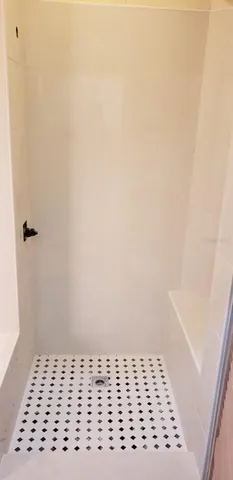 a bathroom with a sink a vanity and a shower