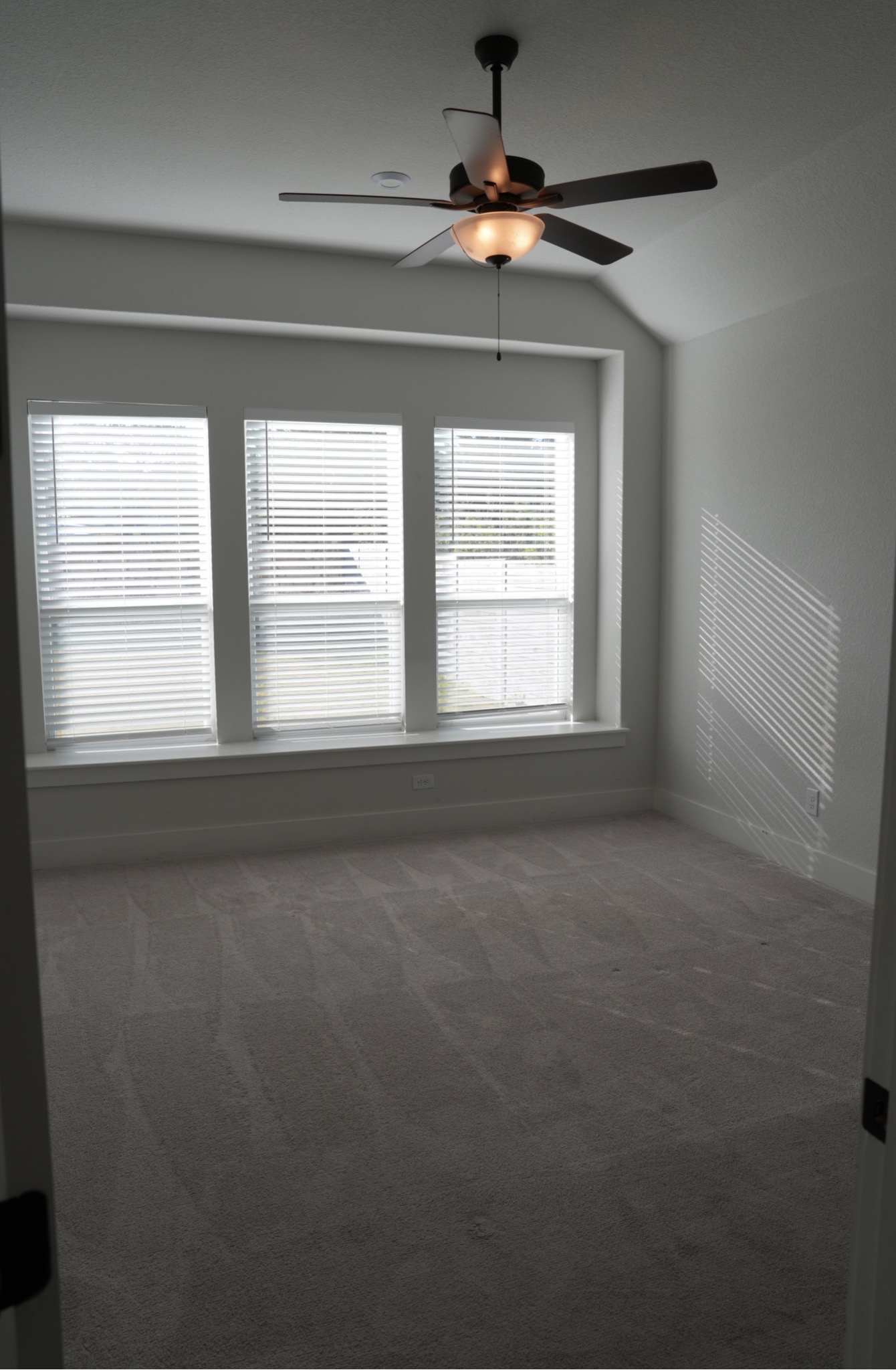 3812 Mercer Road Georgetown, TX 78628 - Photo 22 of 33 Spare room with lofted ceiling, dark colored carpet, and ceiling fan