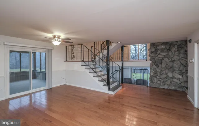 a view of a fireplace in wooden floor