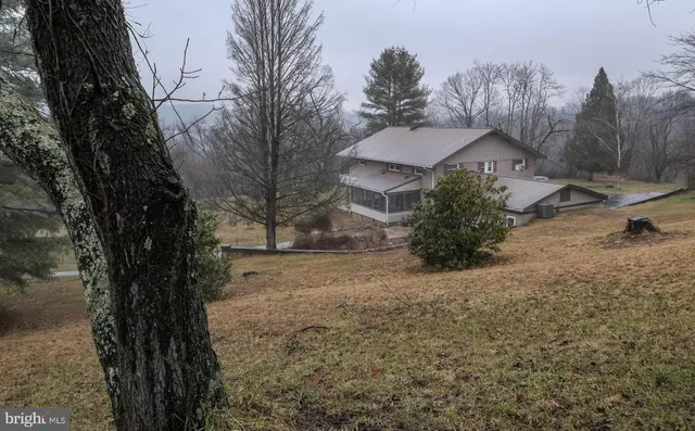 a view of a swimming pool with a yard