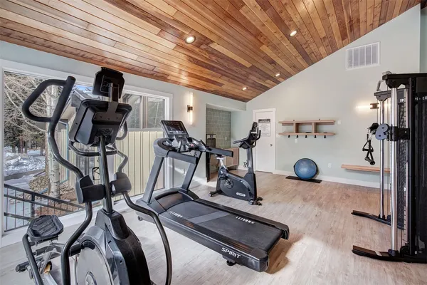 a view of a room with gym equipment