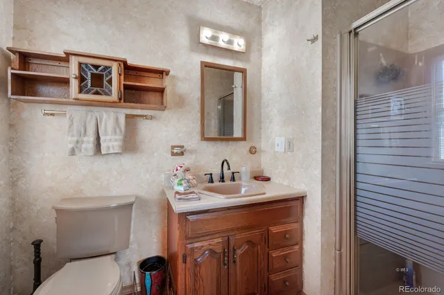 a bathroom with a toilet a sink and mirror