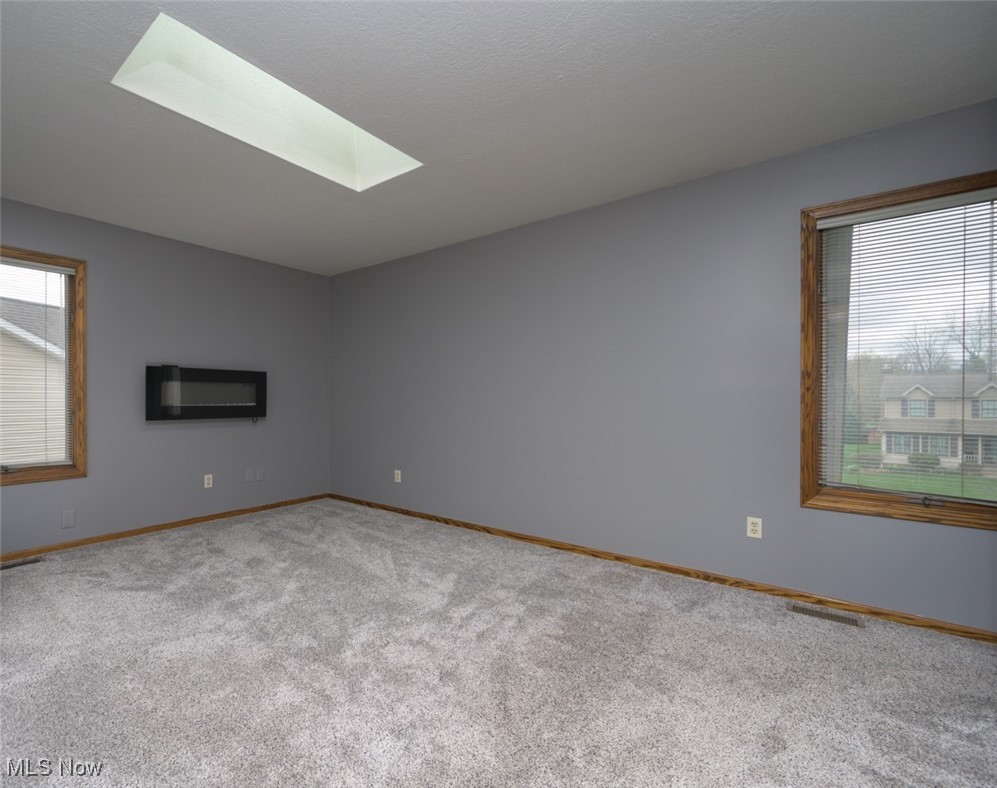 819 Bridge Road Akron, OH 44312 - Photo 24 of 33 Spacious primary bedroom with carpet, skylight and electric wall fireplace