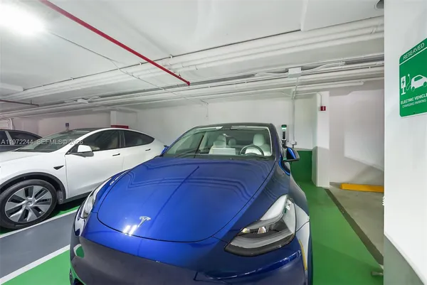 a car parked in a garage