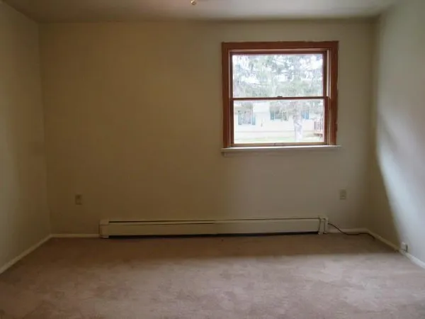 a view of a small space with a window
