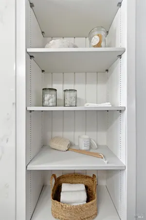 a room with a wooden cabinet