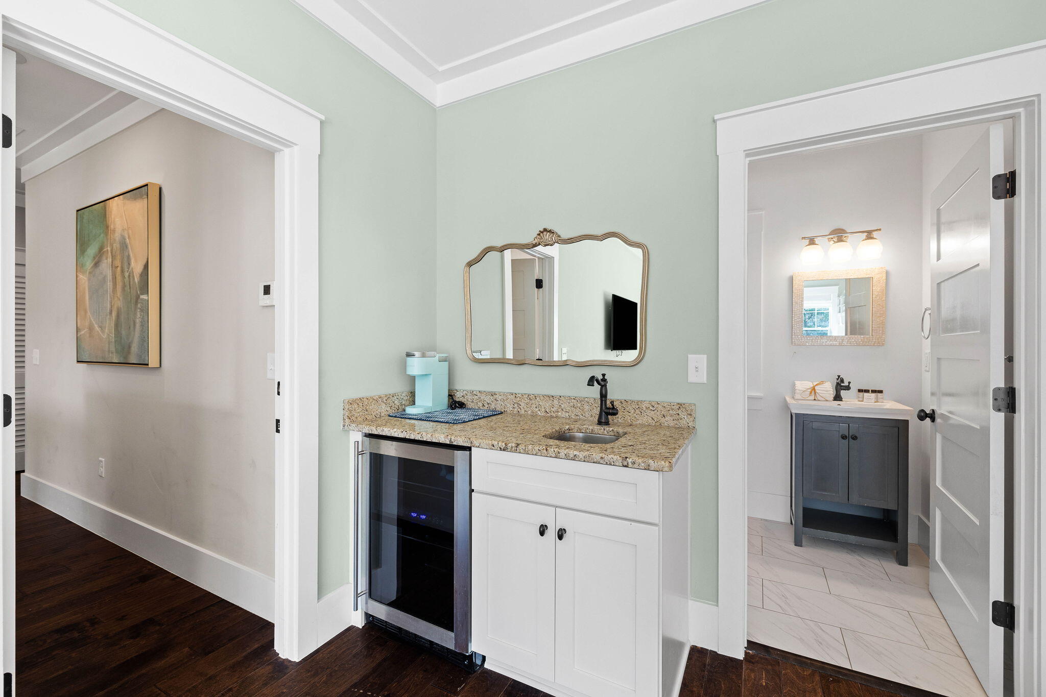 131 Clareon Drive Inlet Beach, FL 32461 - Photo 36 of 62 a en suite bathroom with a granite countertop sink and mirror
