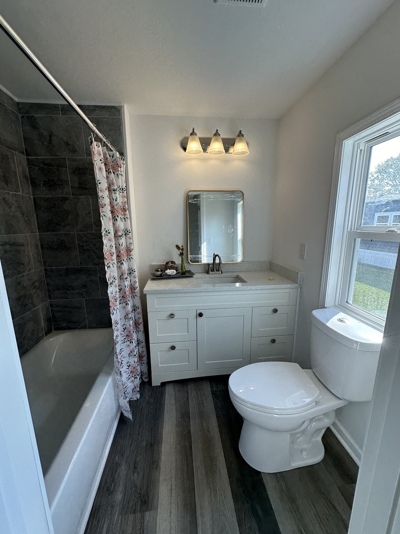 241 Blackthorn Road Matteson, IL 60443 - Photo 12 of 41 a bathroom with a sink a toilet a mirror a vanity and bathtub