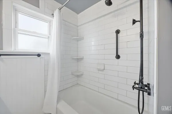 a bathroom with a bathtub