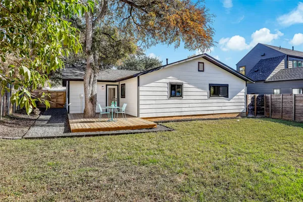 a backyard of a house with a garden and plants