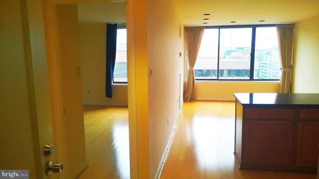 a bathroom with a large window