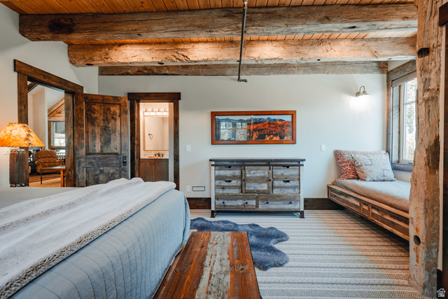 1667 West Tollgate Cyn Road Coalville, UT 84017 - Photo 13 of 61 Exposed timber beams and wood-plank ceiling create a rustic aesthetic