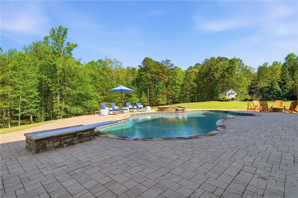 680 Gaddis Road Canton, GA 30115 - Photo 66 of 85 a view of swimming pool with outdoor seating and trees in the background
