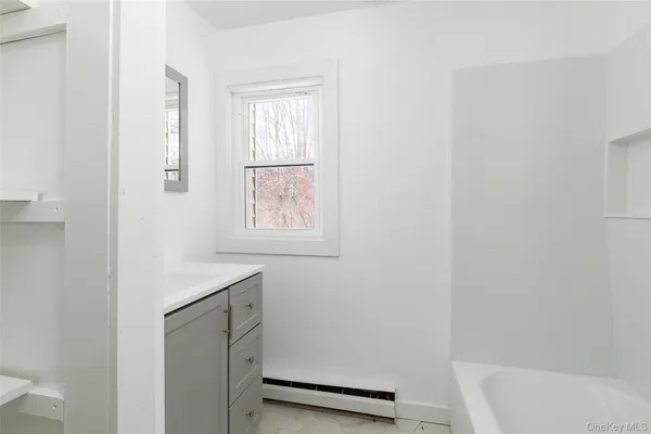 a bathroom with a bathtub