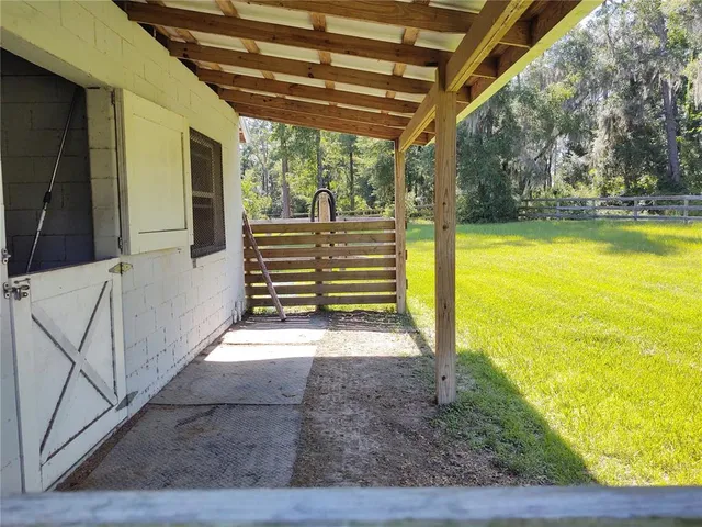 a view of a park with large trees