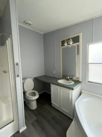a bathroom with a sink a toilet and a bathtub