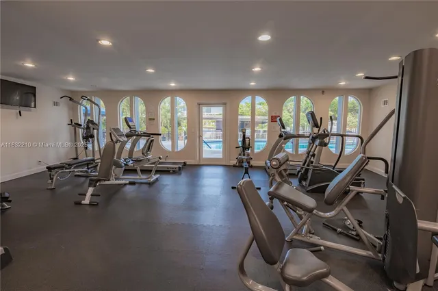 a view of a room with gym equipment