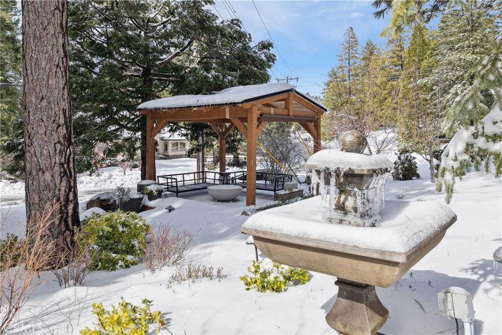 469 Golf Course Road Lake Arrowhead, CA 92352 - Photo 69 of 75 Handcrafted timber pavilion in the winter