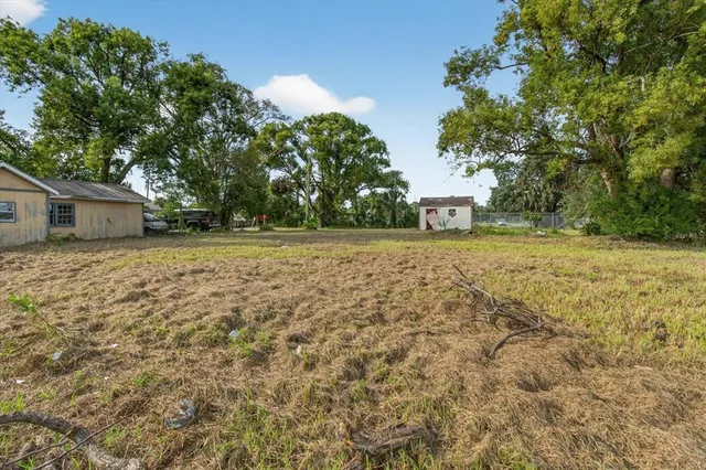 a view of a house with backyard and tree
