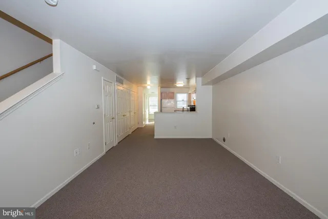 a view of a big room with closet and windows