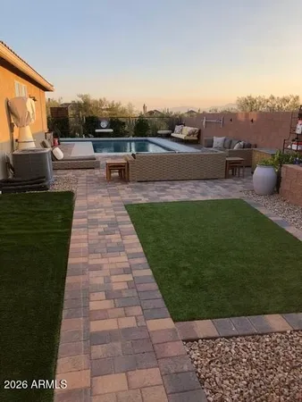 a view of a terrace with a garden