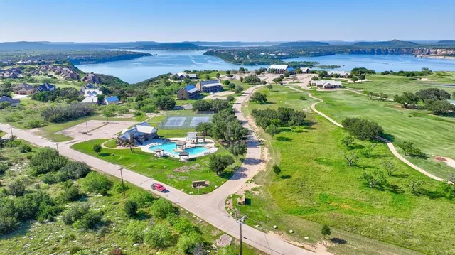 a view of a lake with a terrace
