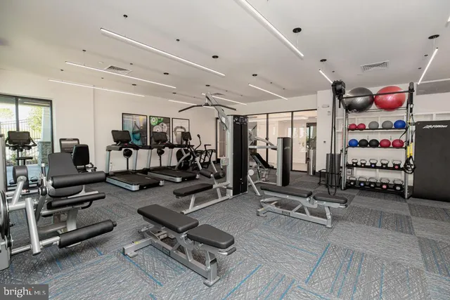 a view of a room with gym equipment