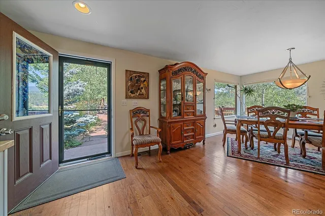 a view of a livingroom with furniture hardwood floor windows and a fireplace