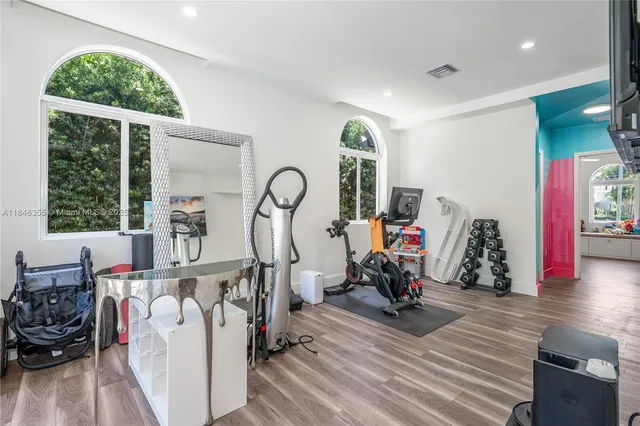 a view of a room with gym equipment
