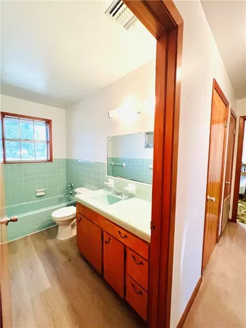 a bathroom with a sink mirror toilet and bathtub