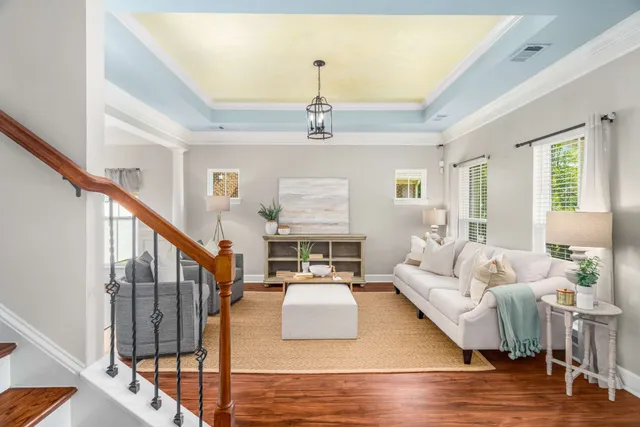 a view of room with wooden floor