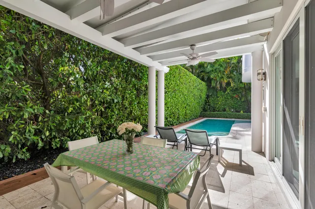 a view of an outdoor space with seating