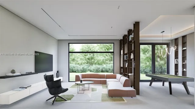 a living room with furniture and a window
