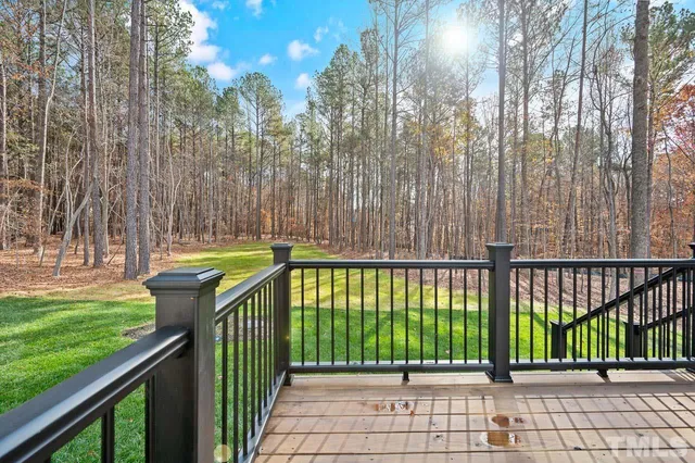 a view of a pathway with a wrought fence