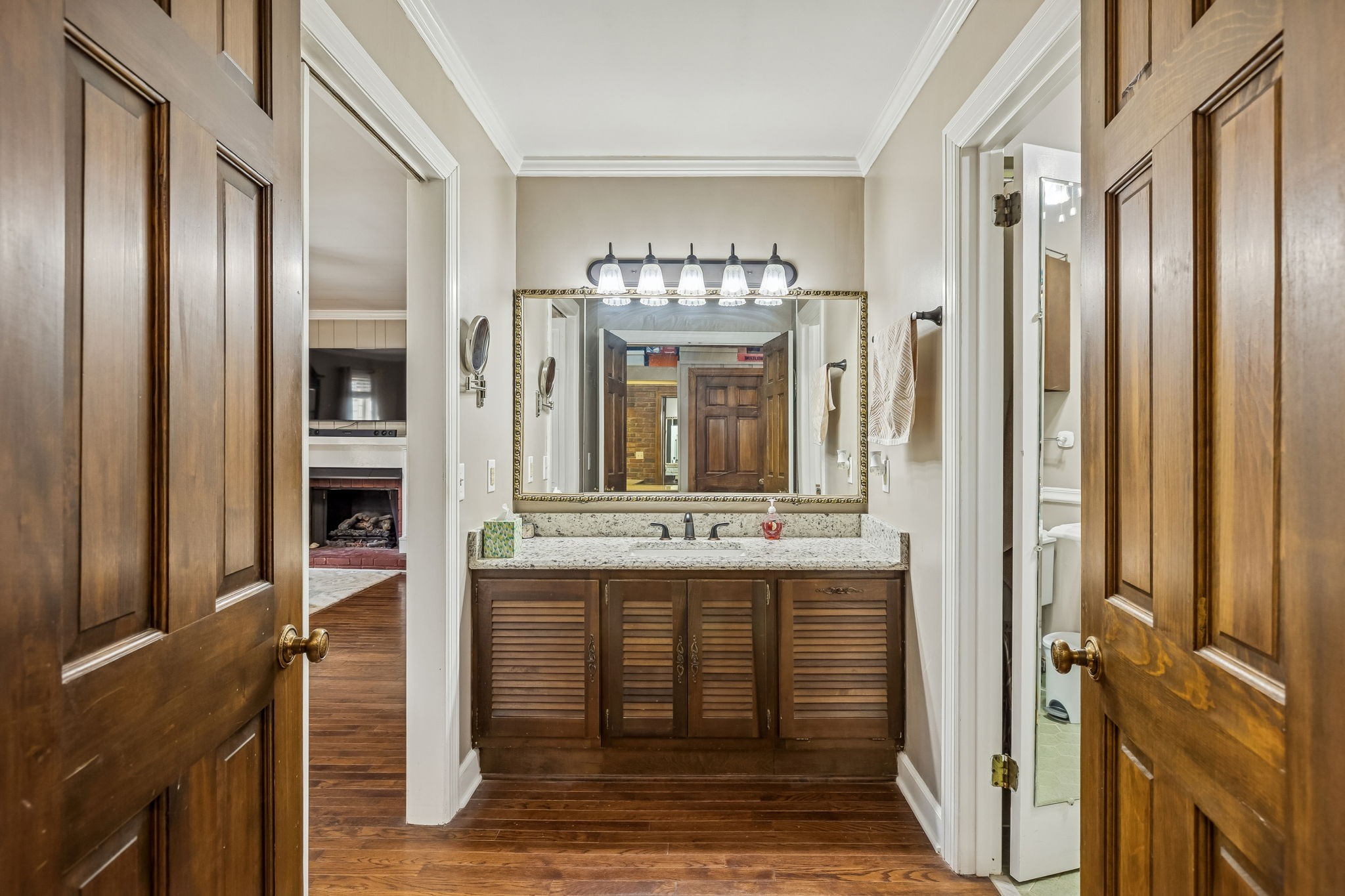 117 Sam Davis Drive Springfield, TN 37172 - Photo 18 of 42 a bathroom with a granite countertop sink a mirror and a shower