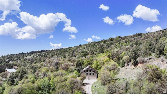 View from above of property with a heavily wooded area