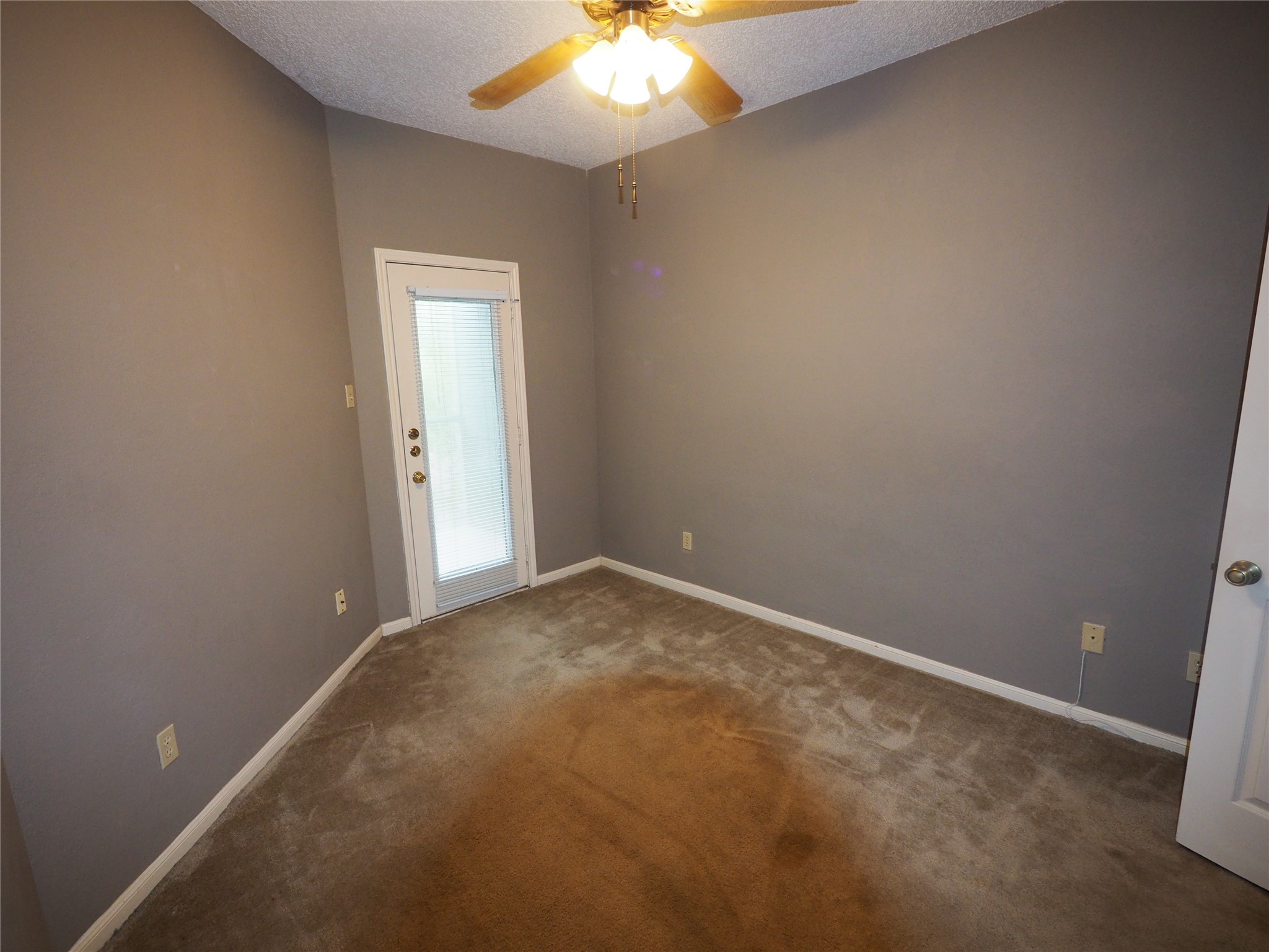 2508 Enfield Road, Unit 10 Austin, TX 78703 - Photo 14 of 17 Room featuring neutral gray walls, brown carpeting, and a white exterior door with glass panels