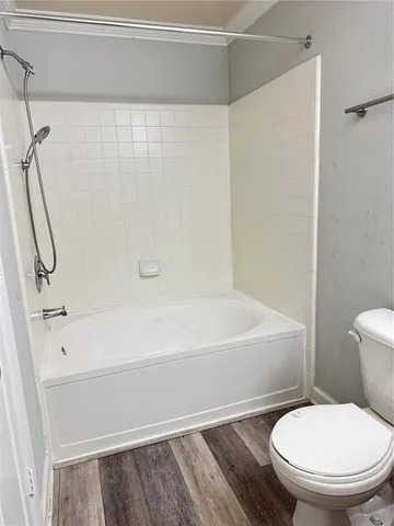 a bathroom with a toilet and a bathtub