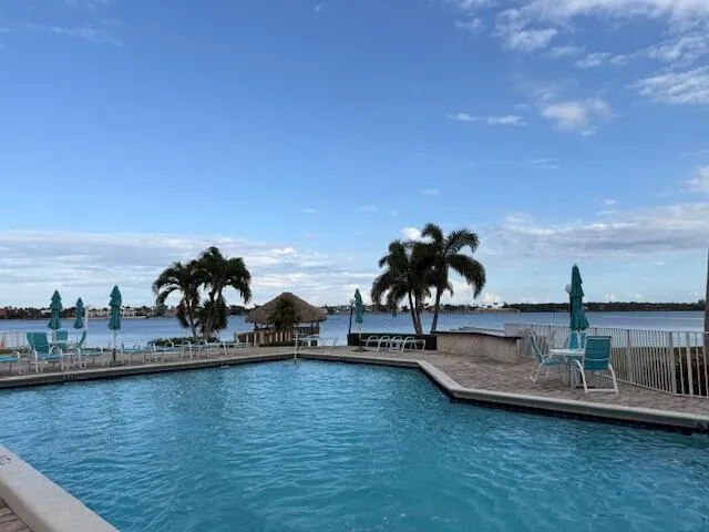 a view of a lake with beach