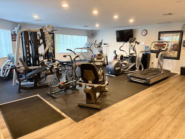 a view of a room with gym equipment
