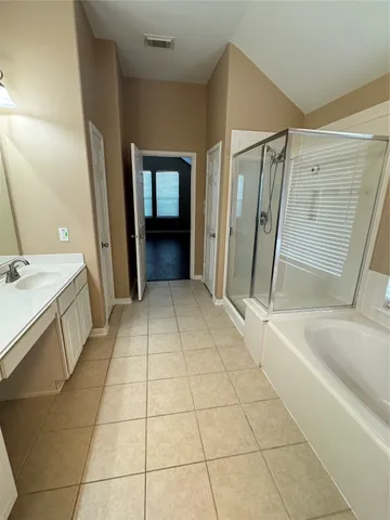 a bathroom with a sink a mirror and a bathtub