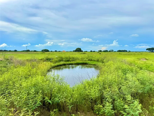 a view of a lake with houses in the back