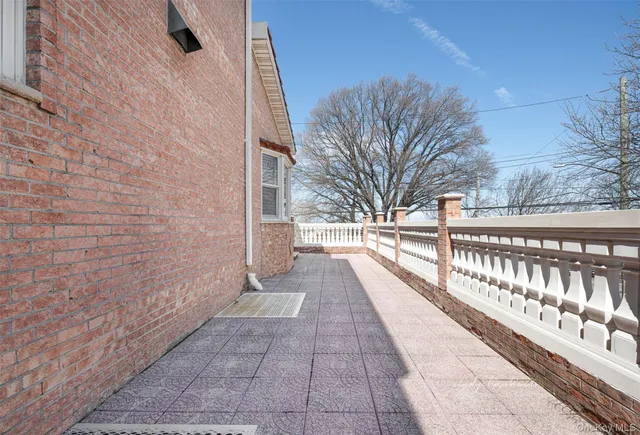 a view of a bench in the patio