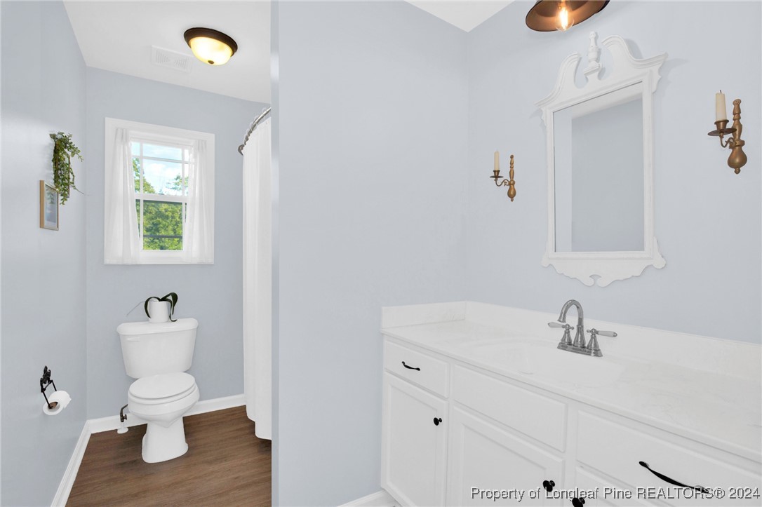 11 Rainmaker Street Linden, NC 28356 - Photo 22 of 32 a bathroom with a sink a toilet and mirror