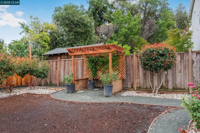 an aerial view of a house with outdoor space