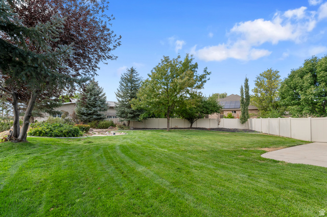 1501 West Elk Circle Mapleton, UT 84664 - Photo 8 of 39 Expansive lawn area featuring mature trees and a concrete patio