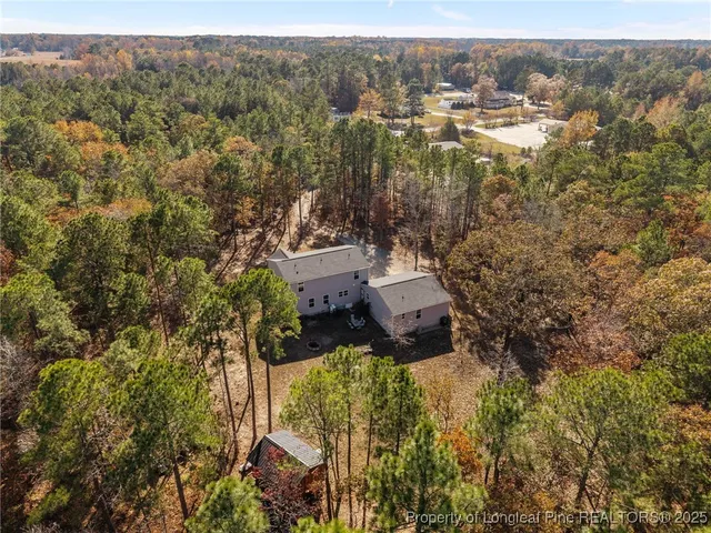 a view of a city with lush green forest