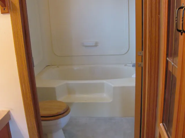 a bathroom with a bathtub