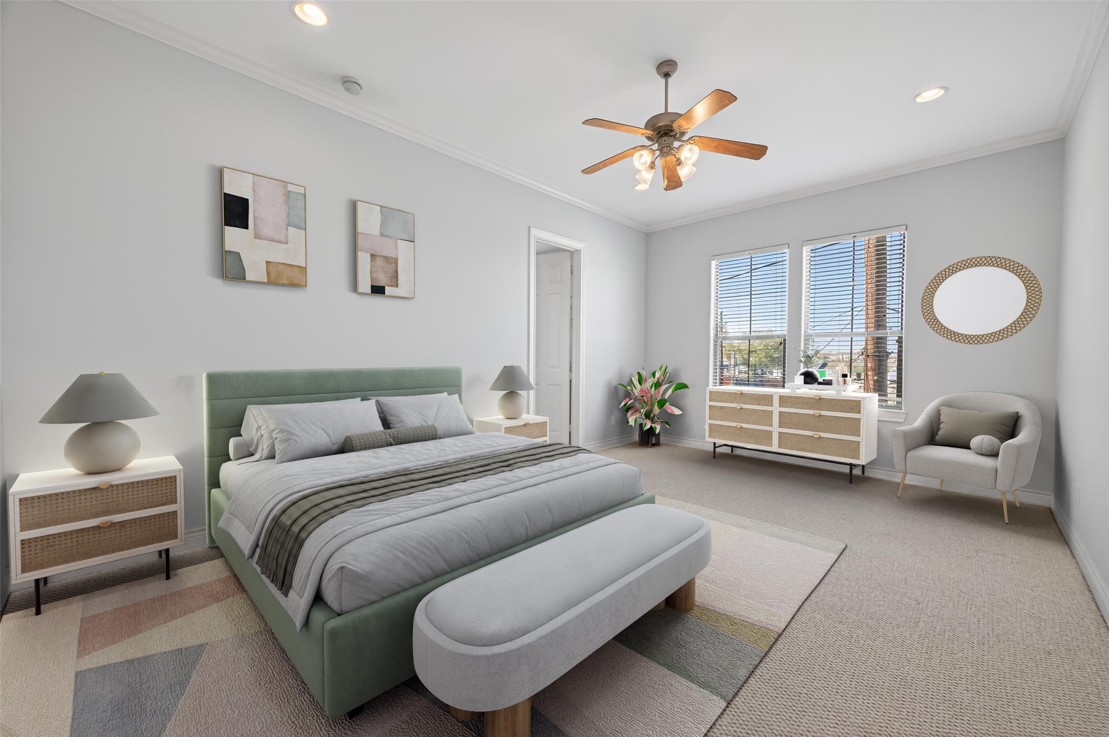 1105 Wagner Street Houston, TX 77007 - Photo 9 of 27 a spacious bedroom with a bed and a chandelier
