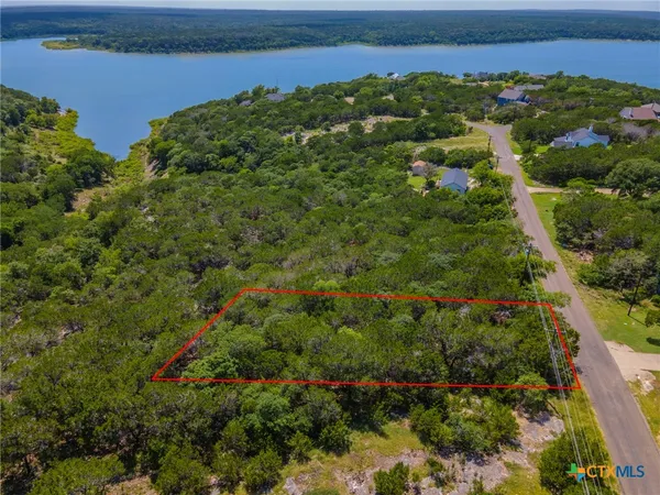 an aerial view of a houses with a lake view
